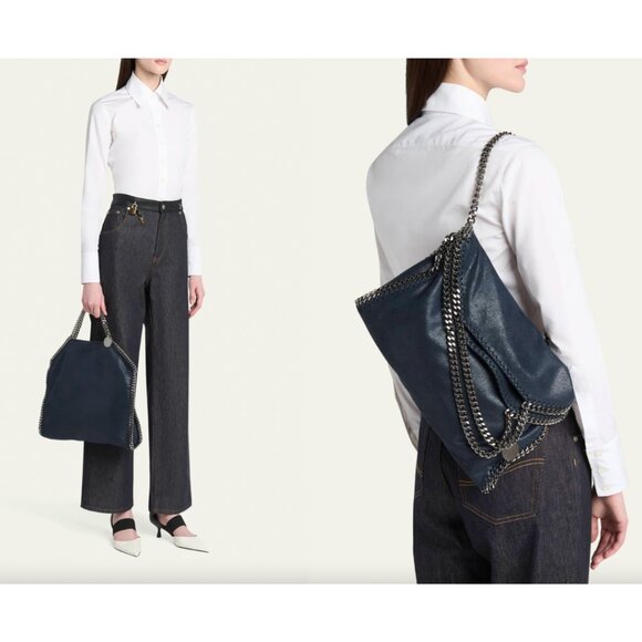 $1450 Stella McCartney Midnight Blue Falabella Brushed Chain Medium Shoulder Bag - Picture 1 of 10